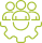 Symbole de groupe : trois personnes (équipe, communauté, association) sur engrenage. Représente collaboration et organisation.