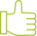 Icône pixelisée d'une main avec le pouce levé en contour vert, symbolisant le like et l'approbation.
