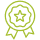 Médaille pixelisée vert olive avec étoile au centre et ruban. Symbole de récompense, qualité ou succès.